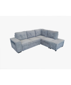 DIVANO LETTO CON PENISOLA A DESTRA 'GAIA' TESSUTO GRIGIO CON POUF E CONTENITORI, 245X83/194X88 CM